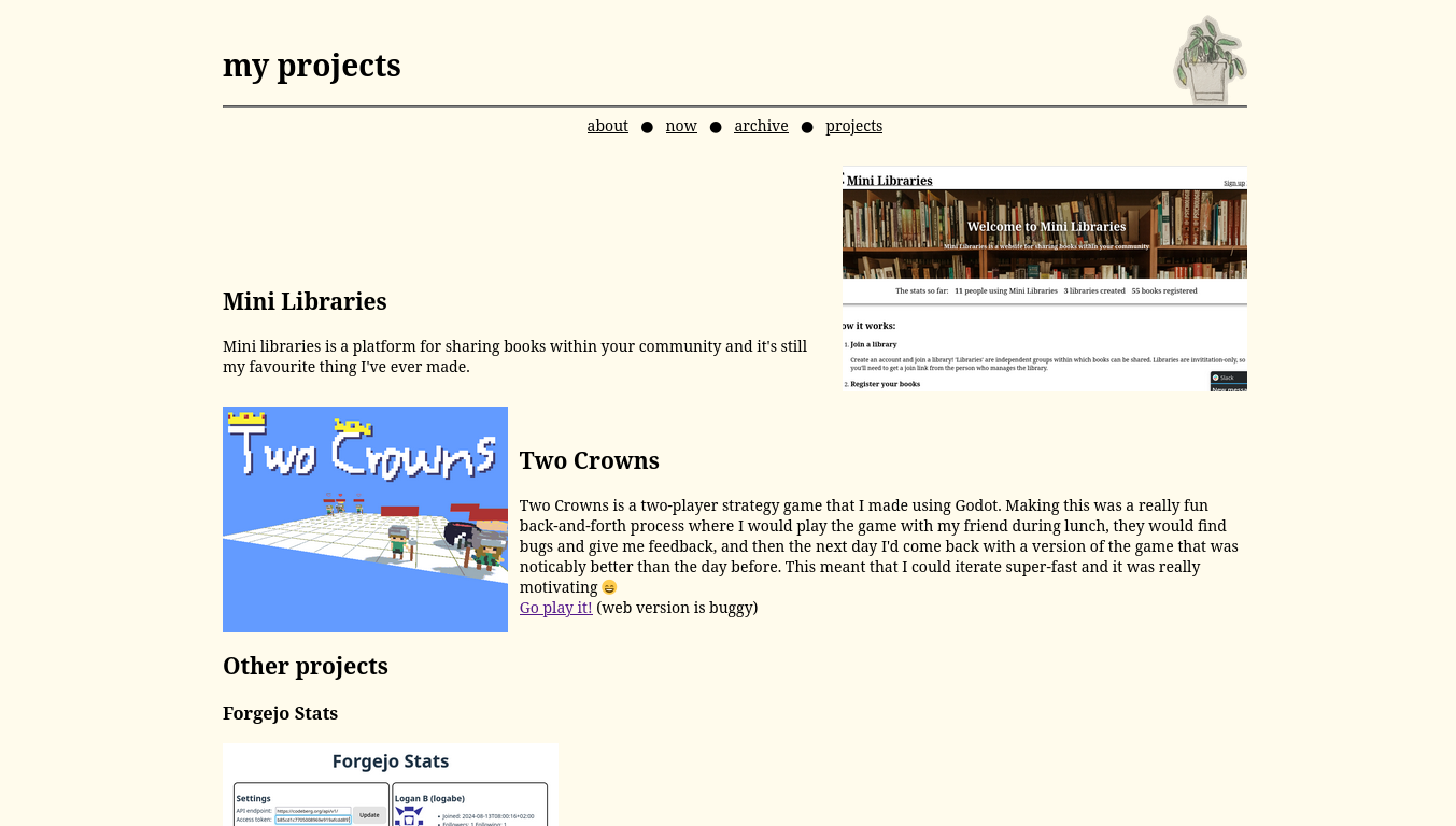 A screenshot of my projects page